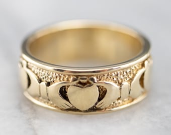 Yellow Gold Claddagh Band, 14K Gold Claddagh Band, Claddagh Wedding Band, Claddagh Jewelry, Irish Wedding, Pattern Band U3H6UHN3