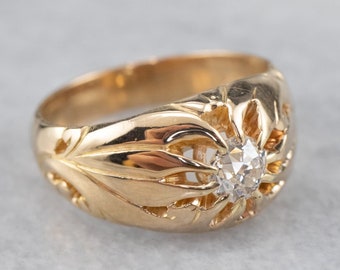 Victorian 14K Gold Old Mine Cut Diamond Ring, Unisex Engagement