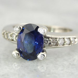 Anillo de compromiso con zafiro de Ceilán, diamante y zafiro de oro blanco, anillo de aniversario, piedra de nacimiento de septiembre, R5X5T8