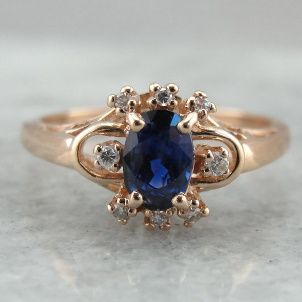 Sapphire and Rose Gold Ring, Sapphire Engagement, Right Hand Ring, September Birthstone  CEY95K