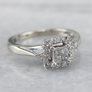 Princess Cut Diamond Engagement Ring, Modern Diamond Halo Ring, Anniversary Ring, Diamond Engagement Ring, White Gold Diamond Ring 63CCN6LL