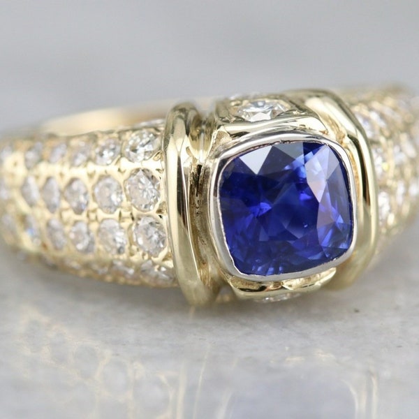 Ceylon Sapphire and Diamond Ring, Sapphire Engagement Ring, Anniversary Ring, Right Hand Ring V9CRETNF