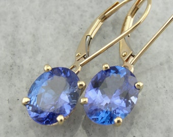 Pendientes colgantes de tanzanita azul iris, oro amarillo de 14 quilates, joyería de herencia