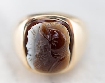 Husband and Wife Couples Sardonyx Cameo Ring, Unisex Cameo Ring, Yellow Gold Cameo Ring, Estate Jewelry, Gifts for Him or Her WC6YQPV3