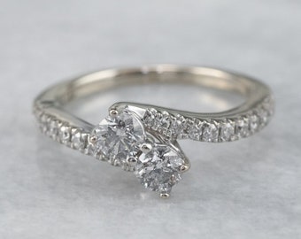 Diamond Bypass Ring, Double Diamond Ring, White Gold Diamond Ring, Anniversary Ring, Promise Ring, Bypass Engagement Ring E156P9EX