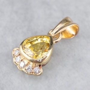 Yellow Sapphire and Diamond Pendant, Gold Sapphire Pendant, Sapphire Pendant, Layering Pendant, Birthstone Pendant, Anniversary Gift A5652