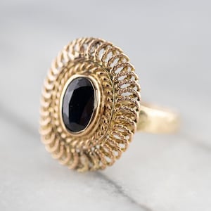 Anillo de zafiro con filigrana, solitario de oro amarillo de 14 quilates, talla 9,5