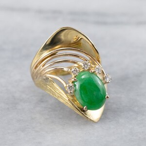 Modernist Jade and Diamond Cocktail Ring, Yellow Gold Jade Ring, Jade Statement Ring, Vintage Jade Ring, Jade Jewelry C6RPP9UU