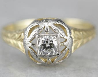 Art Nouveau Diamond Botanical Filigree Engagement Ring, Antique Solitaire, Anniversary Ring