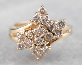 Vintage 14K Yellow Gold Diamond Cluster Ring, 1.12 Carats