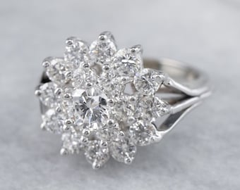 Vintage 14K White Gold Diamond Cluster Cocktail Ring