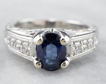 Platinum Sapphire and Diamond Engagement Ring, Cornflower Blue, Ceylon