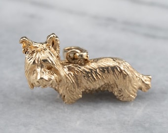 Vintage Gold Yorkshire Terrier Charm, Scottish Terrier Charm, Yellow Gold, Solid, Charm Necklace, Dog Charm, Layewring Pendant AV355JPF