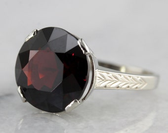 Etched Art Deco Garnet Cocktail Ring of the Highest Quality, Perfect Solitaire or Stacking Ring  QWQ26D-D