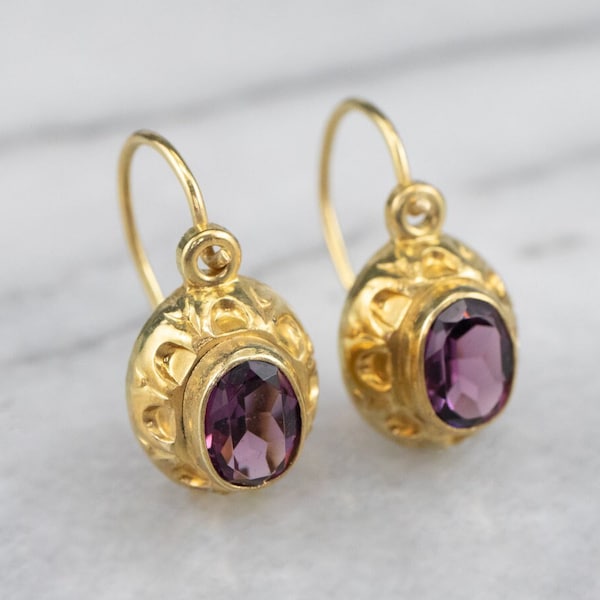 High Karat Gold Purple Glass Drop Earrings, Amethyst Glass Drop Earrings, Purple Stone Earrings, Yellow Gold Jewelry, Gifts for Her 5WUM7Y8E