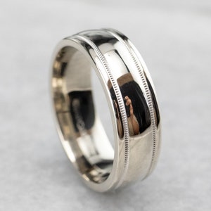 Lined Unisex Wedding Band, Art Carved Band, 14K White Gold, White Gold Wedding Band, Unisex Wedding Ring, White Gold Jewelry VL0EQZCP