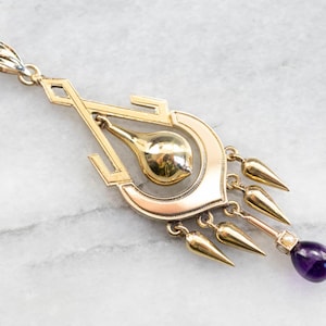 Amethyst and Seed Pearl Pendant, Vintage Yellow Gold Tassel Pendant, Amethyst Cabochon Pendant, Birthday Gift, Estate Jewelry 5NEL09M3
