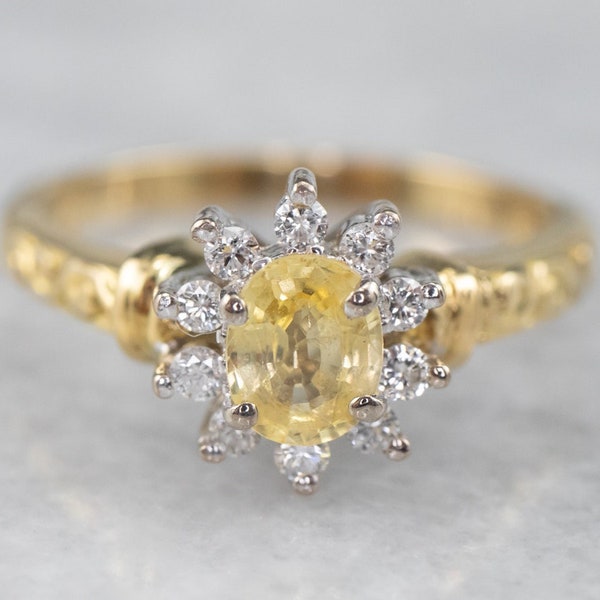 Yellow Sapphire Diamond Ring, Sapphire Halo Ring, Sapphire Engagement, Sapphire 18K Gold Ring, Anniversary Gift, Right Hand Ring EQXF5PEQ