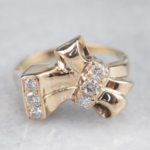 Anillo de diamantes con lazo dorado, anillo de diamantes con lazo de estilo retro, anillo de diamantes con lazo, anillo de compromiso, regalo de aniversario P7LXHVCR