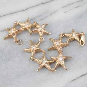 Diamond Starfish Gold Link Bracelet, Nautical Link Bracelet, Stacking Bracelet, Nautical Jewelry, Beach Wedding, 14K Gold Bracelet 1TREJN1U