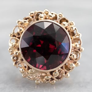 Vintage 14K Yellow Gold Rhodolite Garnet Cocktail Ring, Size 4.5