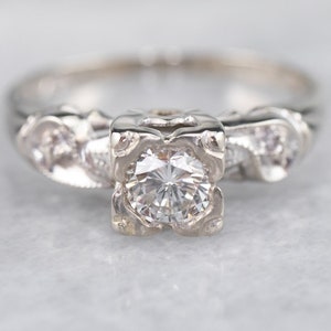 Vintage Diamond Engagement Ring, Diamond Solitaire Ring, Retro Era Diamond Ring, White Gold Diamond Ring, Estate Engagement A1995