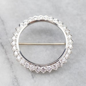 Vintage Diamond Circle Pin, Diamond Brooch, Diamond Anniversary, White Gold Circle Pin, Anniversary Gift, Diamond Jewelry HMN8EN4J