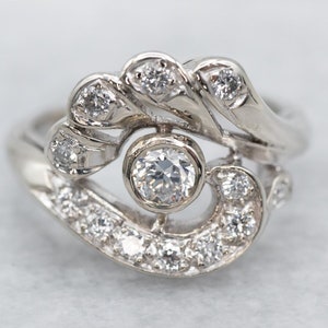 Retro Era Diamond Cocktail Ring, White Gold Diamond Ring, Diamond Anniversary Ring, Right Hand Ring, Birthday Gift, Diamond Jewelry A16525