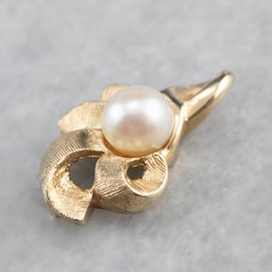 Vintage Textured Gold Pearl Pendant, Pearl Solitaire Pendant, Yellow Gold Pearl Pendant, Layering Pendant, Pearl Jewelry 2PHZ9Q6W