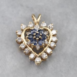 Sapphire and Diamond Heart Pendant, Gold Heart Pendant, Bridal Jewelry, Anniversary Gift, September Birthstone, Layering Pendant VJK4DX0V