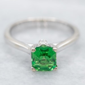 Tsavorite Garnet and Diamond Ring, White Gold Garnet Ring, Three Stone Ring, January Birthstone, Anniversary Ring, Birthday Gift A16829