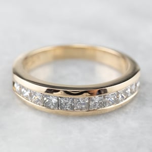 Channel Set Diamond Wedding Band, Princess Cut Diamond Band, Anniversary Ring, Stacking Band, Yellow Gold Band, Diamond Jewelry QU6Y551C
