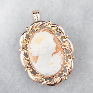 Vintage 14K Yellow Gold Shell Cameo Pendant, Estate Jewelry