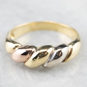 Tri-Color Gold Swirl Statement Ring, Classic Gold Domed Bombe Ring, Right Hand Ring, Gold Shrimp Band, Stacking Band VZA7WR0D