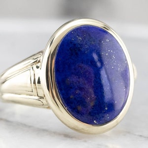 Bold Green Gold Lapis Ring, Men&#39;s Lapis Ring, Early Retro Lapis Ring, Lapis Jewelry, Men&#39;s Cabochon Ring, Birthday Gift  0U6J8K23
