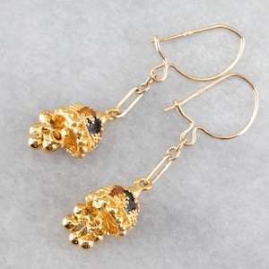 Colorful Gold Beaded Drop Earrings, Yellow Gold Earrings, Gold Dangle Earrings, Yellow Gold Jewelry, Gifts for Her CN960RW6