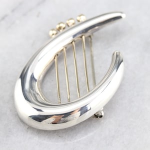 Vintage Harp Brooch, Sterling Silver and Yellow Gold Brooch, Mix Metal Pin, Musical Instrument Brooch CEPD1CAF