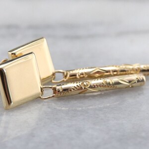 14K Yellow Gold Geometric Dangle Earrings, Engraved Vintage Drops