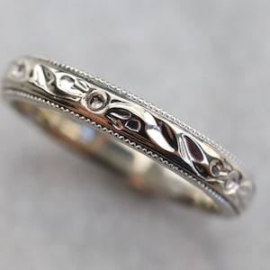 Vintage Rose Pattern Band, White Gold Floral Band, Mid Century Band, Stacking Band, Flower Band, Birthday Gift WUJ3NXXV