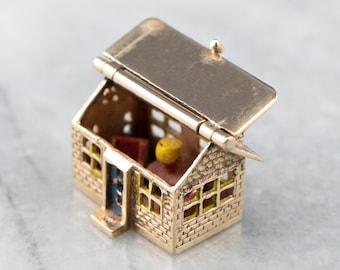 Vintage Enamel and Gold House Charm, Gold House Charm, Housewarming Gift, Charm Pendant, Unisex Gift, Vintage Gold Charm V988R5JT