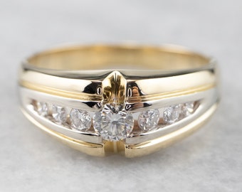 Unisex Diamond Statement Ring, Two Tone Gold Diamond Ring, Channel Set Diamond Ring, Round Cut Diamond Ring, Diamond Anniversary 95ER1TP5