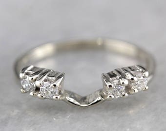 Vintage Diamond Wrap Solitaire Enhancer, White Gold and Diamond Band, Vintage Stacking Band, Diamond Stacking Ring, Diamond Band, M3QMFH-D