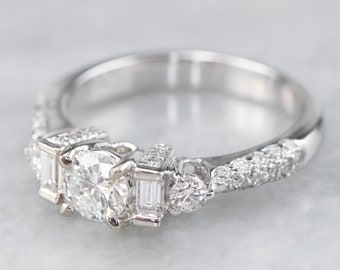 18K White Gold Diamond Engagement Ring, .52 Carat Round Diamond