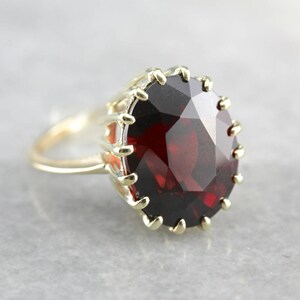 Bague cocktail vintage en or 14 carats grenat, pierre ovale audacieuse, taille 5