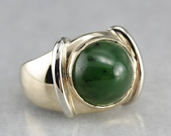 Mid Century Jade Cabochon Ring , 14K Gold Herrenring