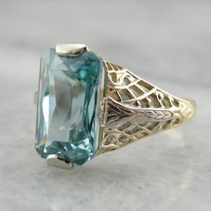Blue Zircon Cocktail Ring in Two Tone Gold Filigree Setting 6M7DCV-R