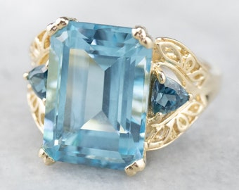 Blue Topaz Gold Cocktail Ring, Blue Topaz Statement Ring, December Birthstone, Right Hand Ring, Birthday Gift URZT6J16