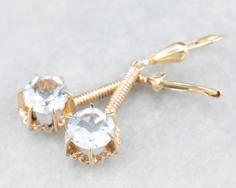 Aquamarine Drop Earrings, Yellow Gold Aquamarine Earrings, Blue Gemstone Earrings, Long Drop Earrings, Bridal Jewelry MQZLPUDA