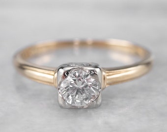 Vintage 14K Two-Tone Gold Diamond Solitaire Engagement Ring