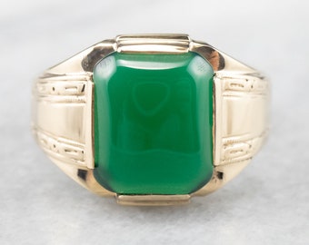 Retro Men's Green Onyx Gold Statement Ring, Vintage Mens Ring, Green Onyx Jewelry, Right Hand Ring, Estate Jewelry, Cabochon Ring 57HQ25E7